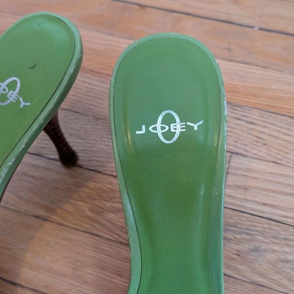 Vintage Y2K Joey O Mules Heeled Sandals Green Buckle 2000s Size 6.5 - Picture 10 of 10